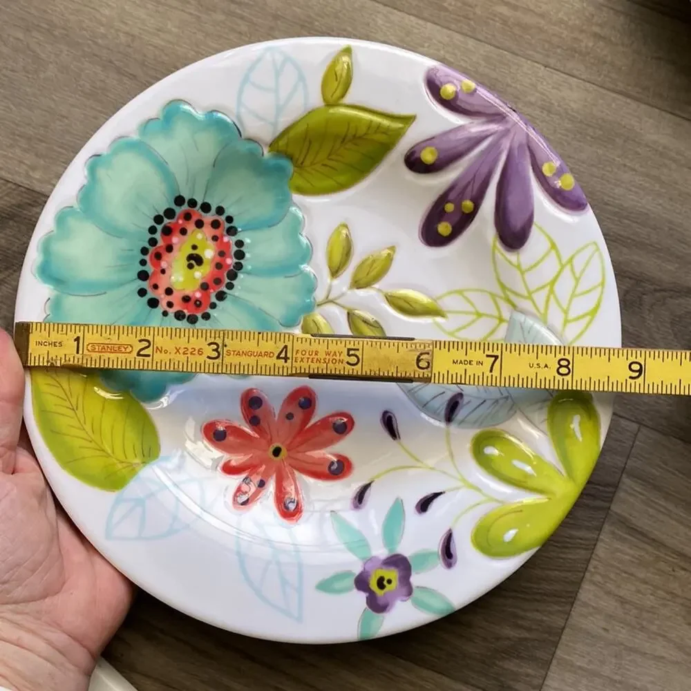 California Studios Melamine Set of 4 Unique Floral Patterns‎ 8-3/4” Lunch Plates
